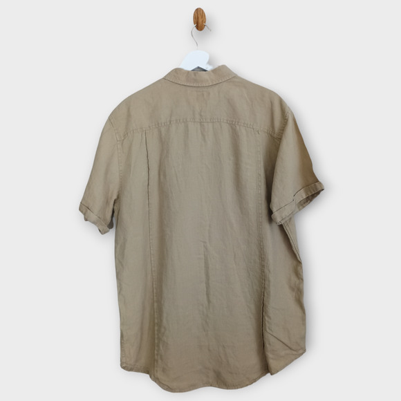 Banana Republic Shirt Mens Adult Large Tan Neutral Coastal Linen Blend Button Up - Picture 2 of 9